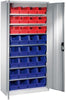 Lager-Regalschrank C+P,  B1000xT300xH1980 mm RAL 7035 mit Türen 7 Fachböden, 32 Kästen CP