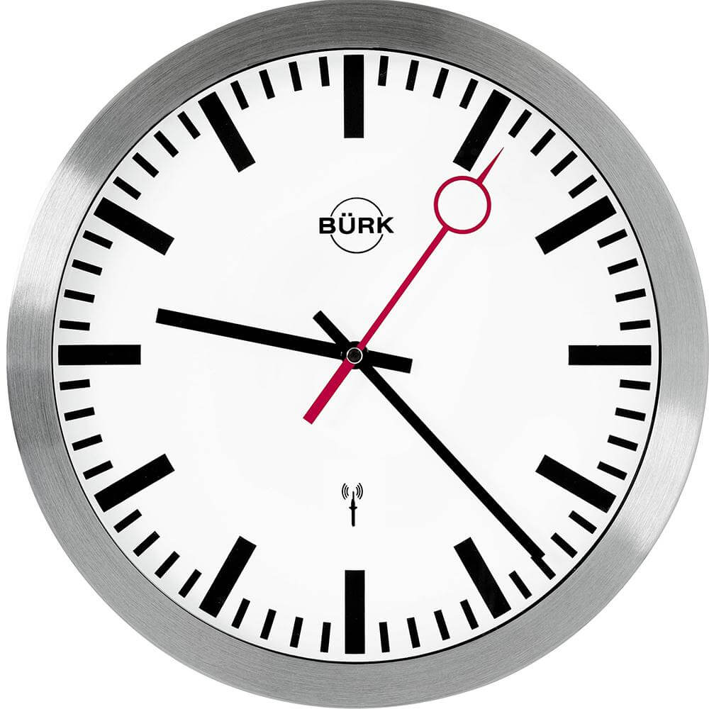 Funkwanduhr BÜRK MOBATIME,  Ø 30 cm satin aluminium