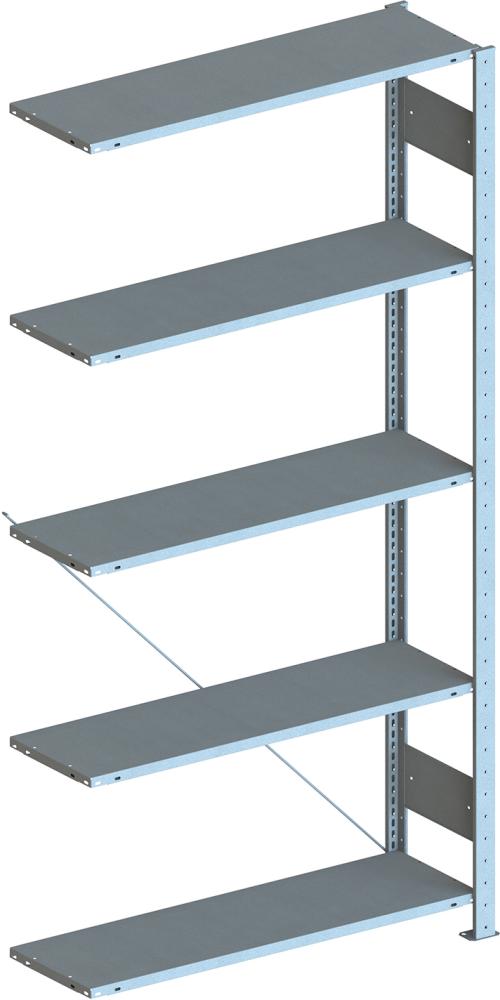 Steckregal META REGALBAU,  Meta-CLIP B1000xT300xH2500 mm Anbaufeld 6 Böden RAL7035 Fachlast 150kg