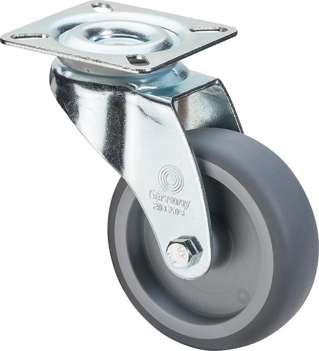 Lenkrolle BS ROLLEN,  75mm,A300 Platte,Gummirad,GL A300.A80.075