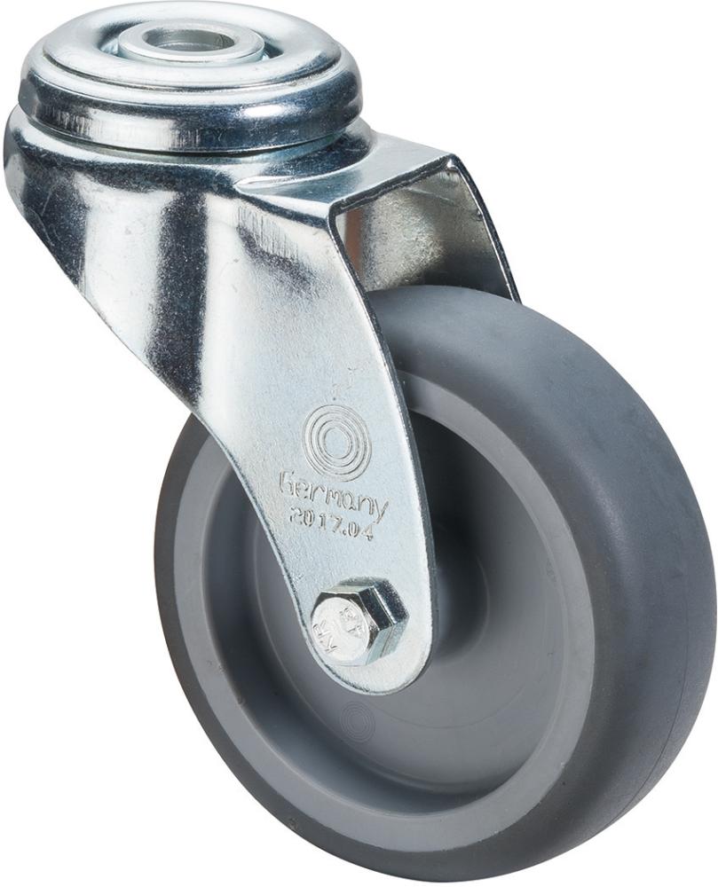 Lenkrolle BS ROLLEN,  100mm,A301 Rückenloch,Gummirad,GL A301.A80.100