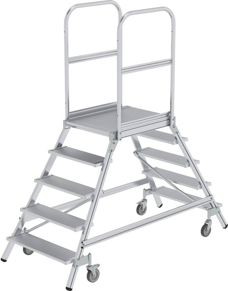 Alu-Podestleiter MUNK,  2x5 Alu-Stufen Podesthöhe 1,20 m Arbeitshöhe bis 3,20 m
