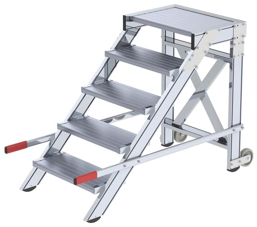 Alu-Arbeitspodest MUNK,  fahrbar5 Alu-Stufen B 600 mm Podesthöhe 0,99 m Arbeitshöhe bis 3,00 m