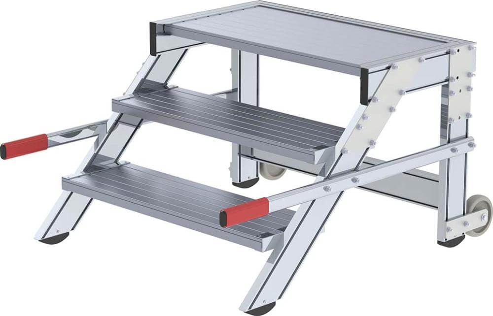 Alu-Arbeitspodest MUNK,  fahrbar3 Alu-Stufen B 800 mm Podesthöhe 0,59 m Arbeitshöhe bis 2,60 m