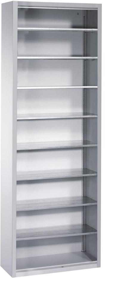 Lager-Regalschrank C+P,  B700xT300xH1980 mm RAL 7035 ohne Türen 9 Fachböden CP