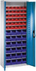 Lager-Regalschrank C+P,  B700xT300xH1690 mm RAL 7035/5012 mit Türen 11 Fachböden, 60 Kästen