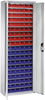 Lager-Regalschrank C+P,  B700xT300xH1980 mm RAL 7035 mit Türen 18 Fachböden, 114 Kästen