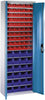 Lager-Regalschrank C+P,  B700xT300xH1980 mm RAL 7035/5012 mit Türen 15 Fachböden, 84 Kästen