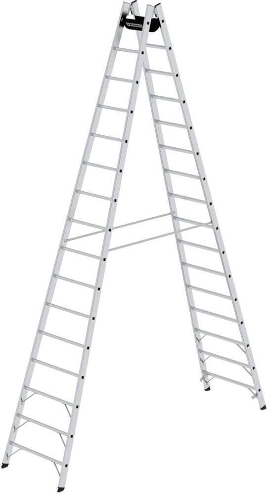 Alu-Stehleiter MUNK,  2x16 Sprossen Leiterlänge 4,63 m Arbeitshöhe bis 5,95 m