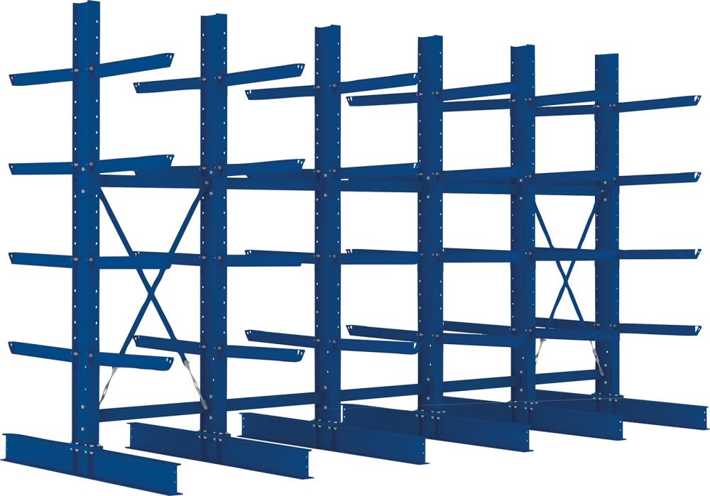 Kragarmregal META REGALBAU,  Heavy B5090xT2x800xH3000 mm doppelseitig RAL 5010 5 Ebenen Traglast 3780kg