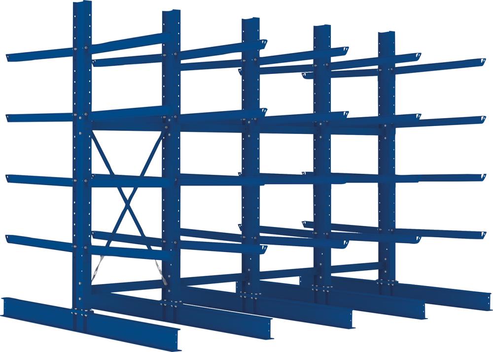 Kragarmregal META REGALBAU,  Heavy B4090xT2x1250xH3000 mm doppelseitig RAL 5010 5 Ebenen Traglast 2000kg