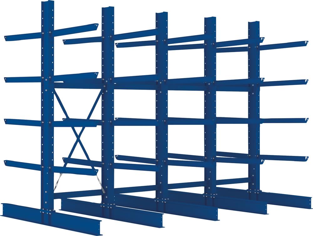 Kragarmregal META REGALBAU,  Heavy B4090xT2x1000xH3000 mm doppelseitig RAL 5010 5 Ebenen Traglast 2525kg