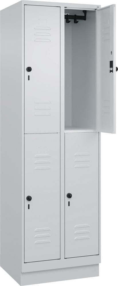 CP, Doppelst. Schrank CLASSICB600xT500xH1950 mm RAL 7035/7035, 2x2Abteilemit 100 mm hohem Sockel