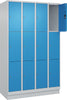 Fächerschrank CP,  CLASSIC B1200xT500xH1950 mm RAL 7035/5012, 4x3 Fächermit 100 mm hohem Sockel