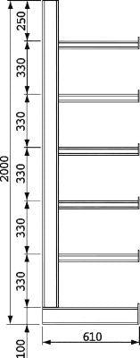 Kragarmregal META REGALBAU,  L Grundfeld B1000xT500xH2500 mm einseitig RAL 5010 4 Arme Traglast 175kg