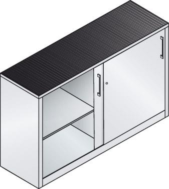 Schiebetürenschrank CP,  B1600xT500xH1000 mm RAL 7035, 2 Fachböden mit Mitteltrennwand CP
