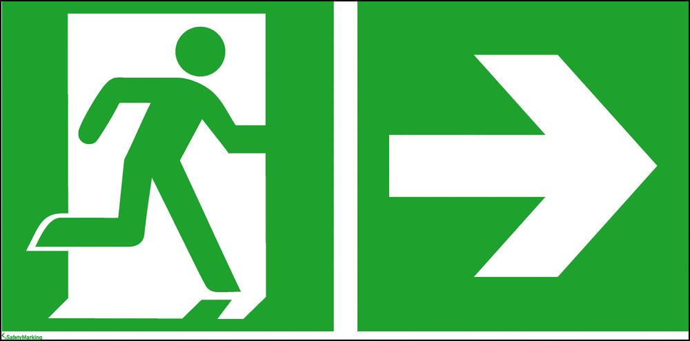 Fluchtwegschild NEUTRAL,  Folie B400xH200 mm Notausgang rechts mit Pfeil rechts langnachleuchtend