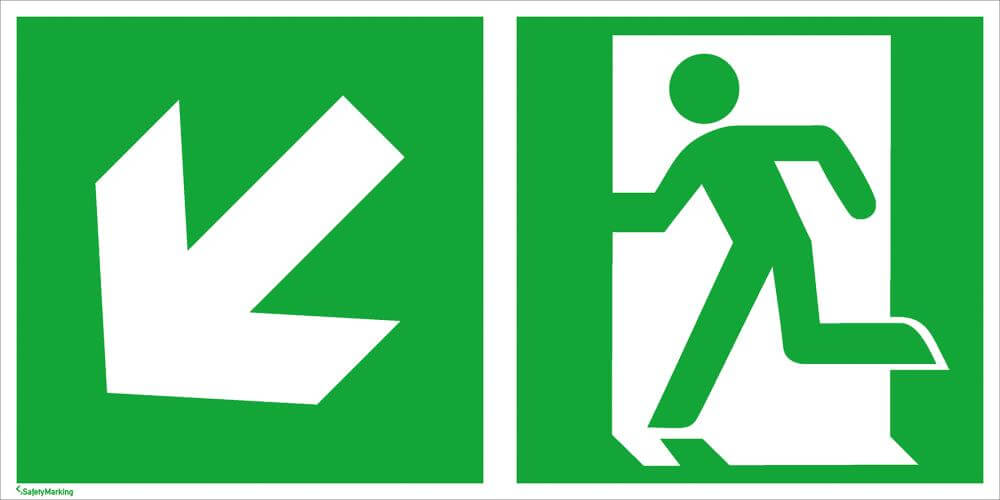 Fluchtwegschild NEUTRAL,  Alu B300xH150 mm Notausgang links mit Pfeil links abwärts langnachleuchtend