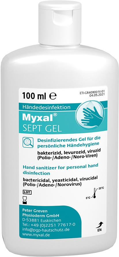 Händedesinfektion MYXAL,  Myxal Sept Gel, 100 ml Flasche GREVEN