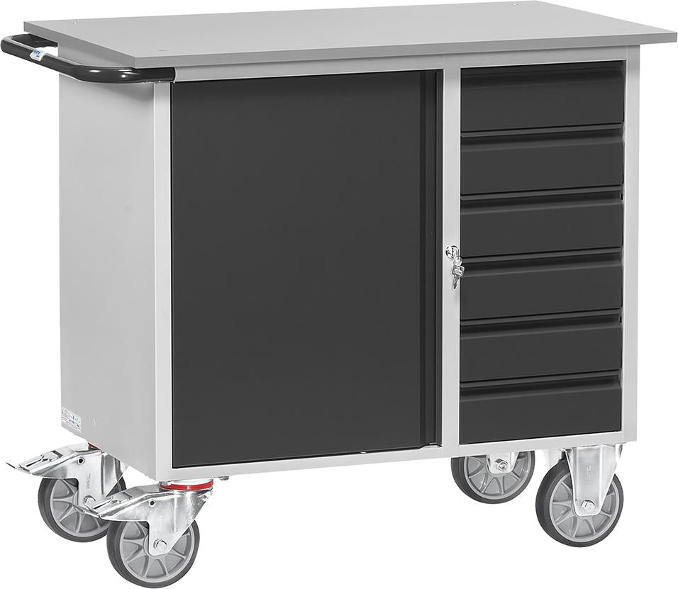 Werkstattwagen FETRA,  B1080xT590xH915mm RAL 7035/7016 6 Schubladen, 1 Schrank