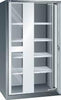 Einschwenktürenschrank LISTA,  B1100xT641xH1950mm RAL 5012,Sichtfenstertür 4 Böden