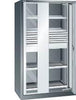 Einschwenktürenschrank LISTA,  B1100xT641xH1950mm RAL 7035,Sichtfenstertür 4 Böden,3 Schubladen