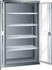 Flügeltürenschrank LISTA,  B1100xT641xH1950mm RAL 7035,Sichtfenstertür 4 Böden