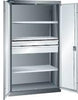 Flügeltürenschrank LISTA,  B1100xT641xH1950mm RAL 5012,Vollblechtür 3 Böden,2 Schubladen