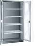 Flügeltürenschrank LISTA,  B1000xT580xH1950mm RAL 7035,Sichtfenstertür 4 Böden
