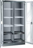 Flügeltürenschrank LISTA,  B1000xT580xH1950mm RAL 7035,Sichtfenstertür Trennwand,10 Böden