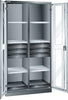 Flügeltürenschrank LISTA,  B1000xT580xH1950mm RAL 7035,Sichtfenstertür 8 Böden,6Schubladen