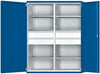 Schwerlastschrank ANKE,  B1485xT690xH1950mm RAL7035/5010 m.Mittelwand6Böden,4Schubladen 200kg