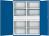 Schwerlastschrank ANKE,  B1485xT690xH1950mm RAL7035/5010 m.Mittelwand6Böden,6Schubladen 200kg