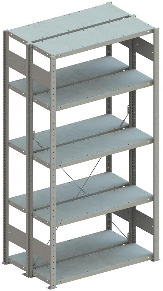 Doppel-Steckregal META REGALBAU,  CLIP B1000xT2x600xH2000 mm Grundfeld 2x5 Böden RAL7035 Fachlast 150kg