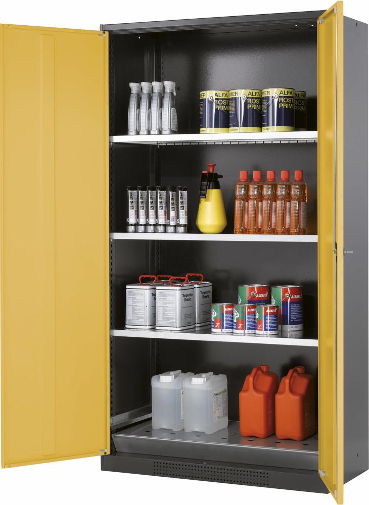 Chemikalienschrank ASECOS,  1055x1950 2Tür.gelb,3Wbö