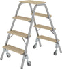 Stahl-Holz-Tritt MUNK,  fahrbar 4 Holzstufen 4 LenkrollenHöhe Deckbrett 0,97 m Arbeitshöhe bis 2,80 m