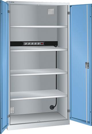 Ladeschrank LISTA,  Flügeltüren Ral 7035/5012 BxTxH 1000x580x1950 1x5 fach Schuko