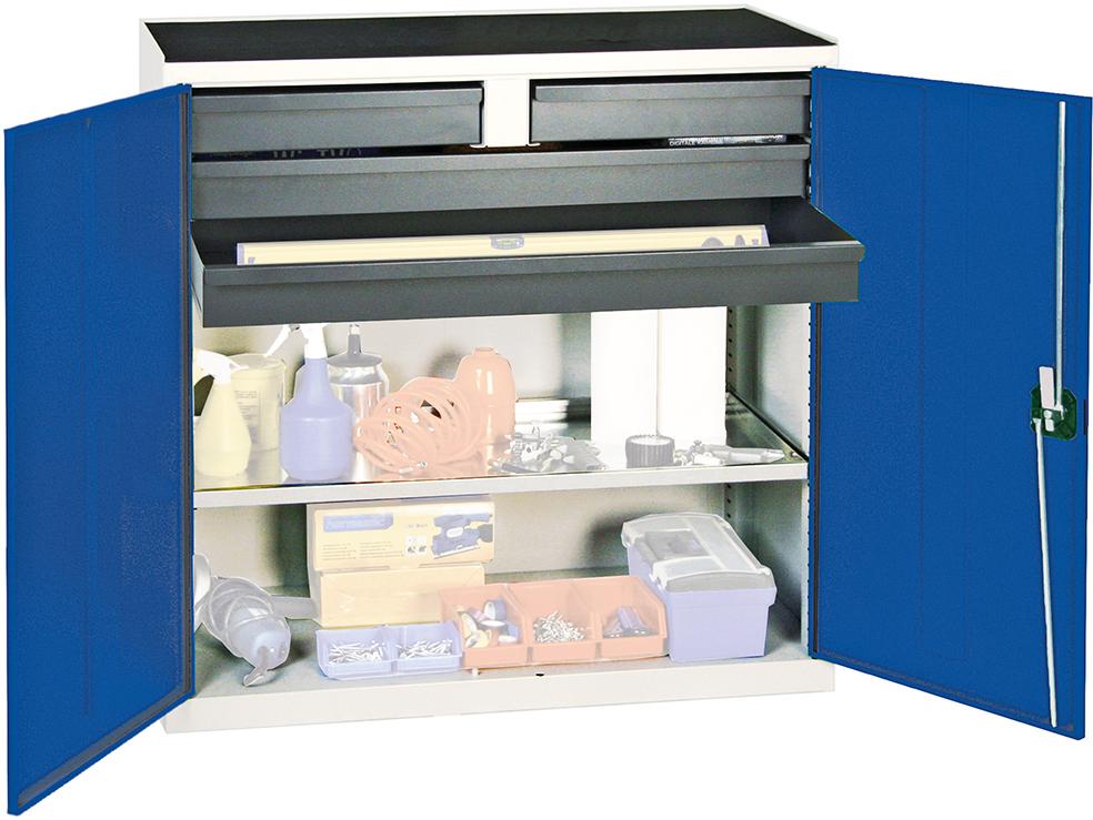 Werkzeugschrank STUMPF,  S3000 RAL 7035/5010 4 ausz. Schubladen 1 Wannenboden