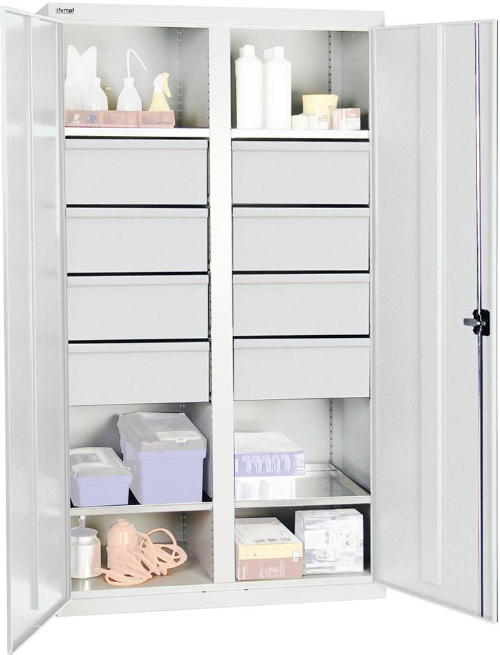 Werkzeugschrank STUMPF,  S2000 RAL 7035/7035 4 Wannenböden 6 Schubladen 200 mm