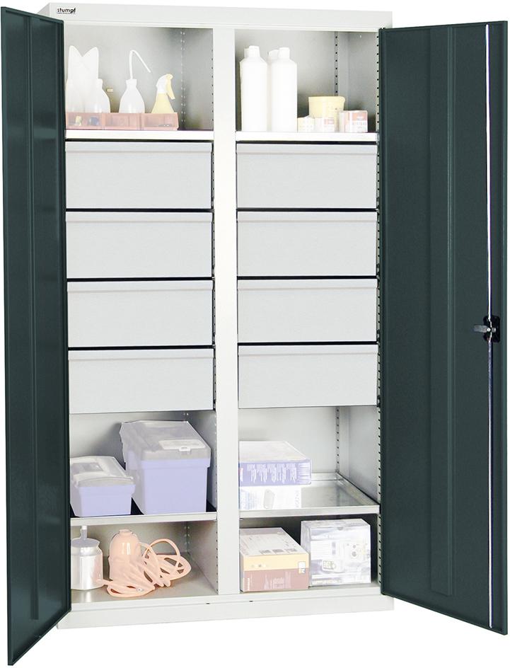 Werkzeugschrank STUMPF,  S2000 RAL 7035/7016 4 Wannenböden 6 Schubladen 200 mm