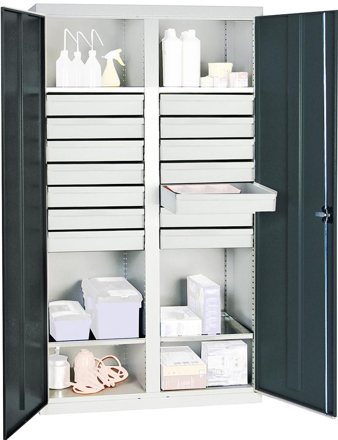Werkzeugschrank STUMPF,  S2000 RAL 7035/7016 4 Wannenböden 14 Schubladen 100mm