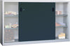 Sliding door cabinet PAVOY, W2000xD500xH1200 mm 4 galvanized shelves, center partition RAL 7035/7016