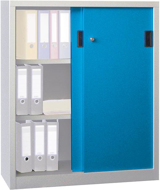 Schiebetürenschrank PAVOY,  B1000xT600xH1200 mm 2 Böden verzinkt RAL 7035/5012