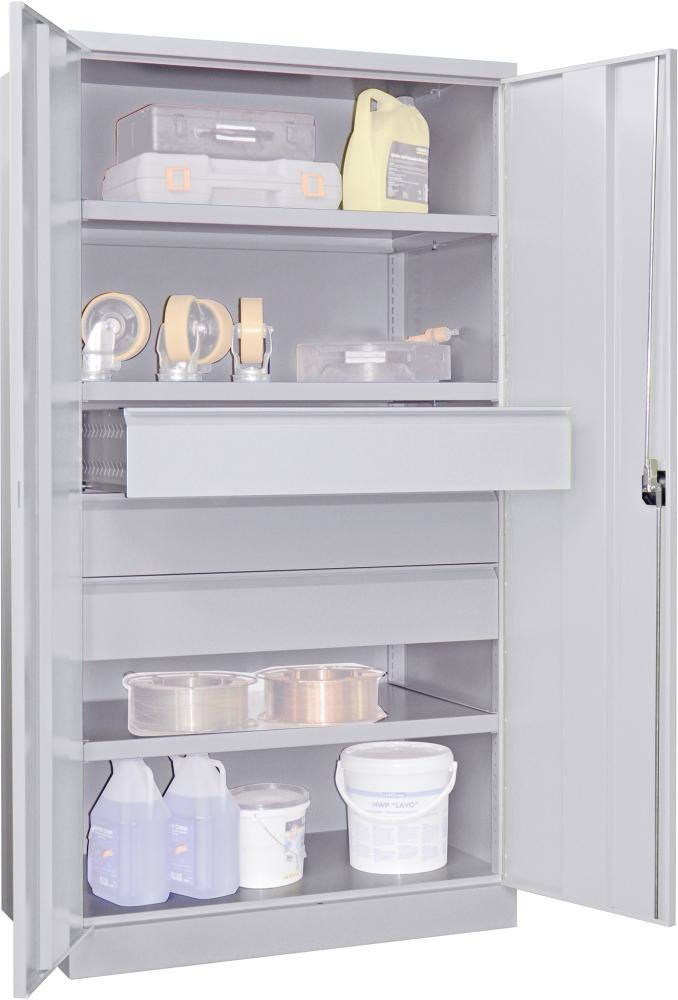 Schwerlastschrank PAVOY,  m.TürenB1040xT630xH1950 mm 3 FB, SL 3 x FH 175 mm RAL 7035
