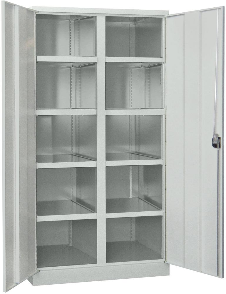 Schwerlastschrank PAVOY,  m.TürenB1040xT630xH1950 mm 8 Böden RAL 7035 Mittelwand