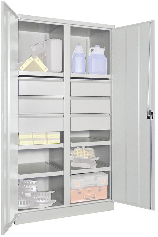 Schwerlastschrank PAVOY,  m.TürenH1950xB1040xT630 mm 6 FB, SL 6 x FH 175 mm RAL 7035 Mittelwand