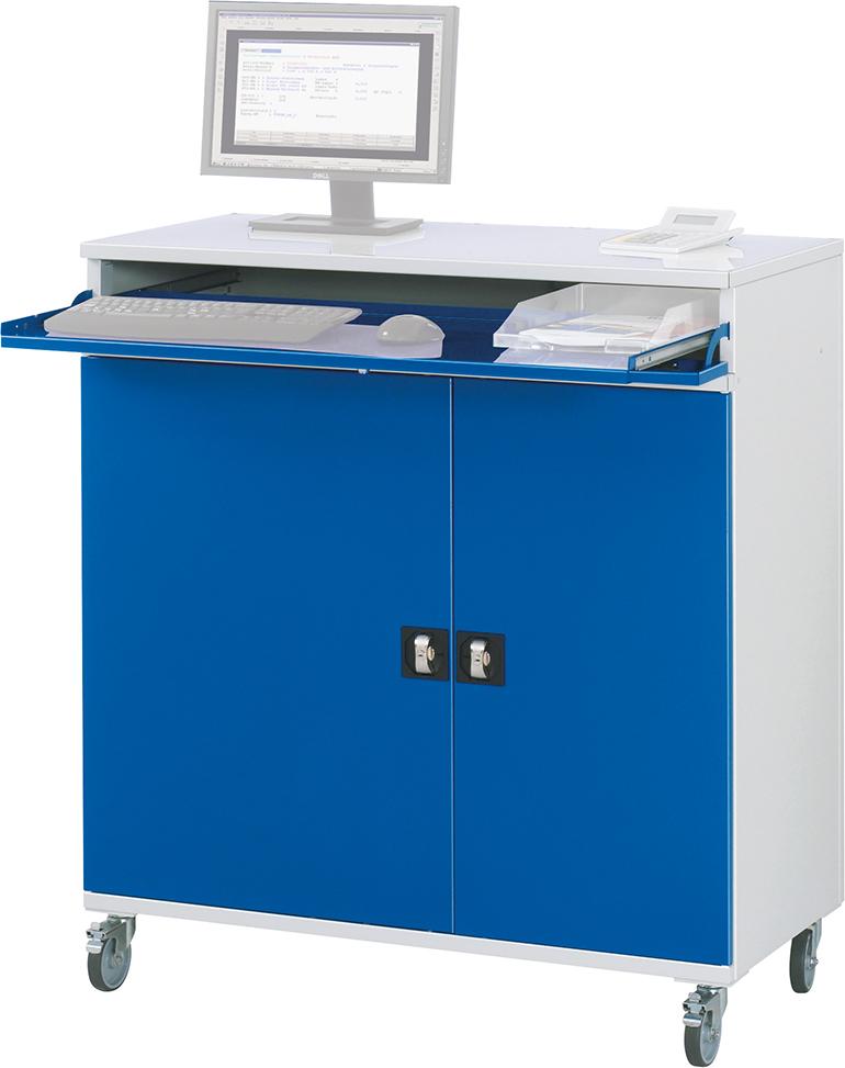 Computer-Schrank RAU,  B1100xT520xH1185 mm RAL 7035/5010 mobil ohne Monitorgehäuse