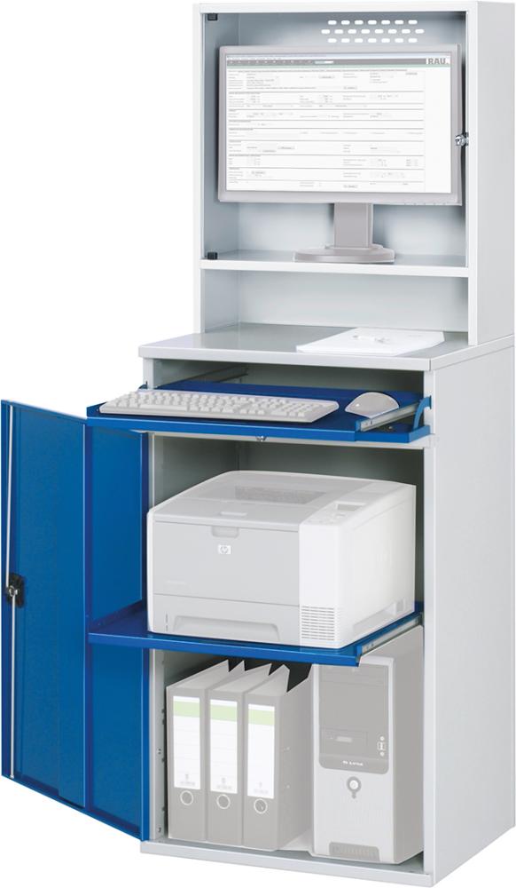 Computer-Schrank RAU,  B650xT520xH1770 mm RAL 7035/5010 stationär Gehäuse mit Tür