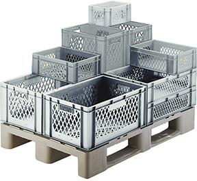 Stapeltransportkasten LA-KA-PE,  600x400x75 mm grau W/B d