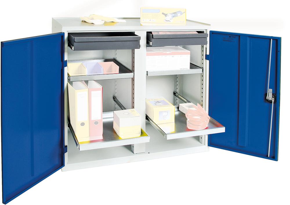 Werkzeugschrank STUMPF,  B1000xT500xH1000 mm RAL 7035/5010 2 Schubladen, 4 Wannen
